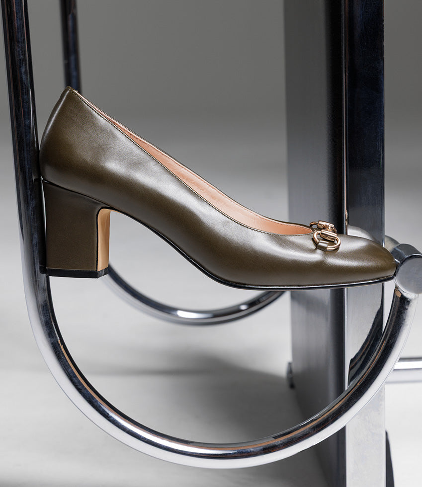 CHANELLE65 Pump with Trim in Olive Calf - Edward Meller