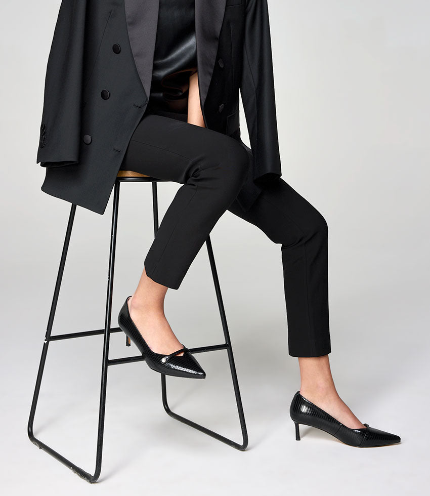 AVERE55 Choked Pump in Black Tejus Lizard Print - Edward Meller