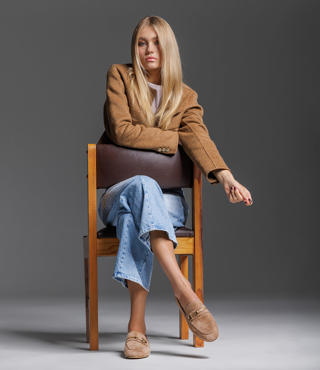 FAUSTINE Loafer with Asymmetrical Trim in Cashew Suede - Edward Meller