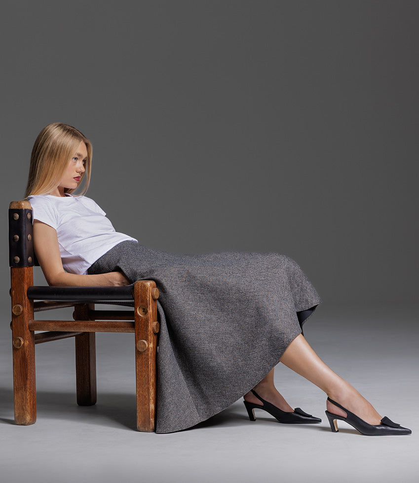 DEMURE55 Slingback with Leather Ornament in Black