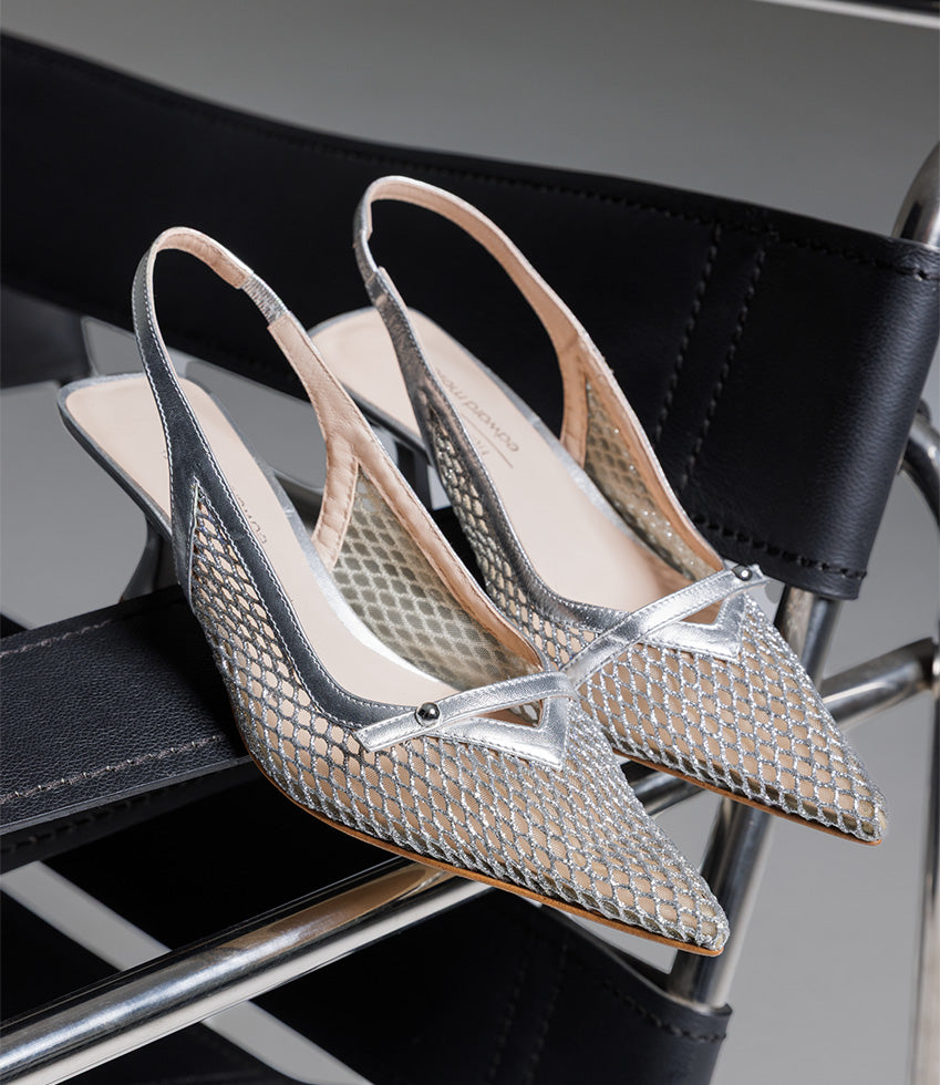 DAMSEL60 Mesh Slingback in Silver