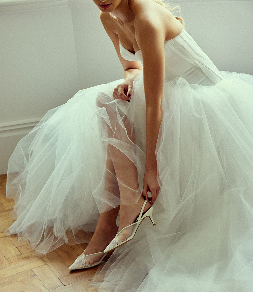 DESTINE60 Lace Front Mesh Slingback in White - Edward Meller