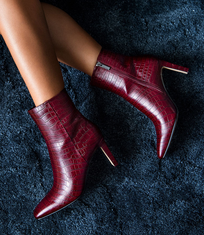 ZORN85 Square Toe Ankle Boot in Bordeaux Croc - Edward Meller