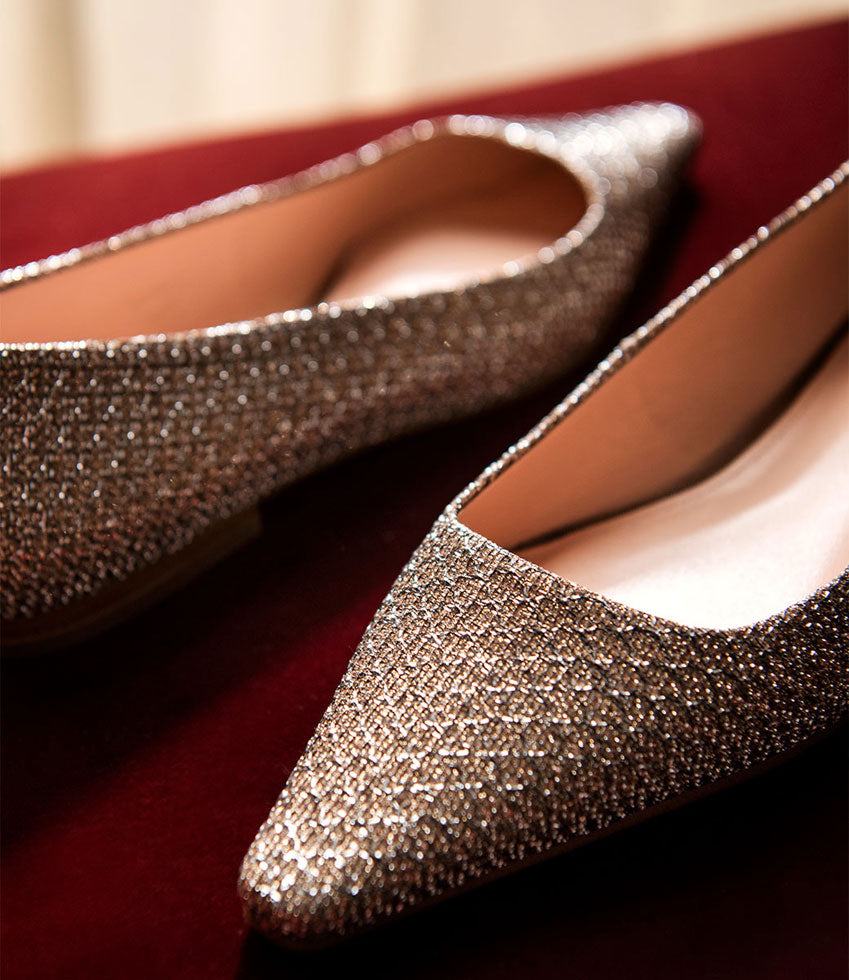 ELVY Chiselled Flat Pump in Copper Metallic Fabric