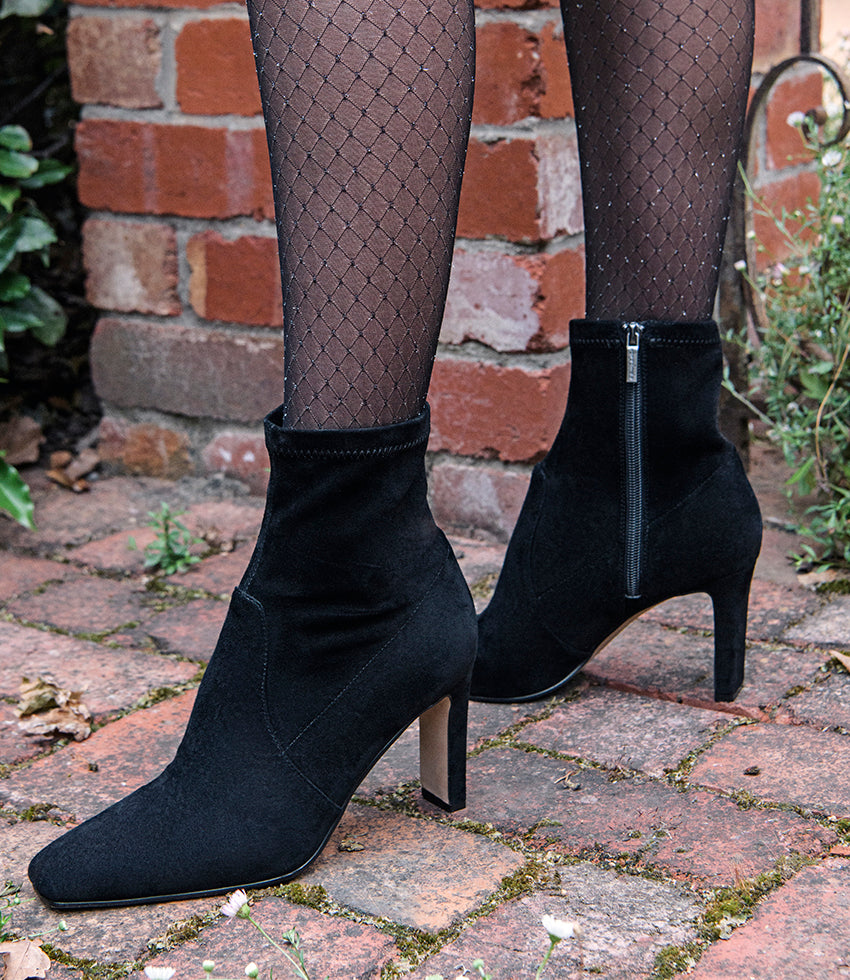 ZENAS85 Square Toe Ankle Boot in Black Suede