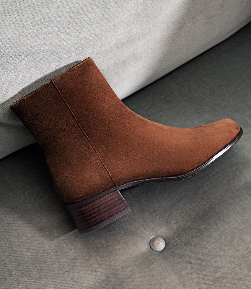 WESTON40 Ankle Boot with Zip in Brown Suede - Edward Meller