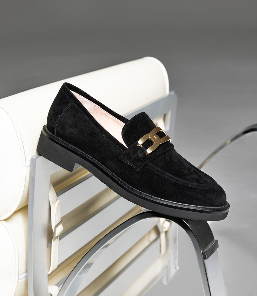 GARCON Moccasin with Trim in Black Suede