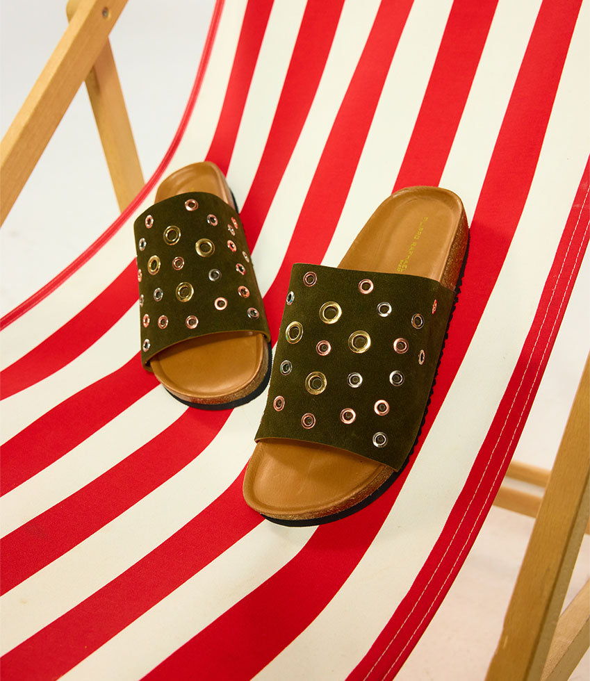 KUNE Slide with Eyelets in Forest Suede - Edward Meller