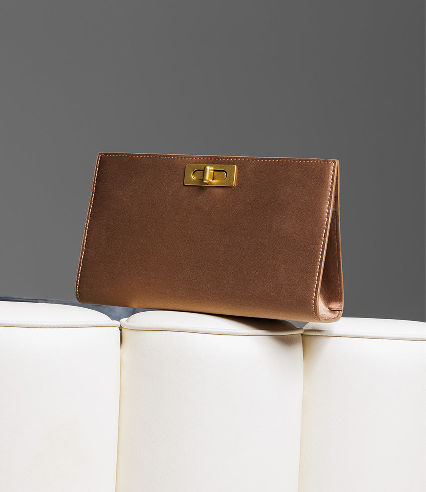 NAYLA Bag with Twist Hardware in Bronze Silk - Edward Meller