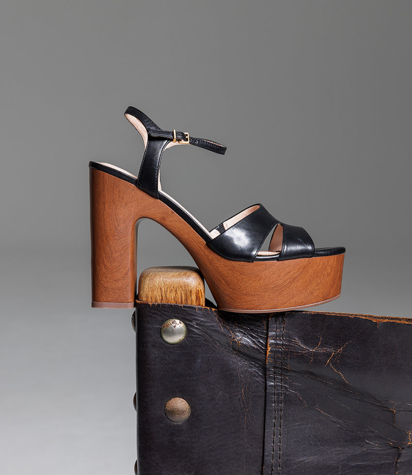 REY125 Platform Unit Sandal in Black Calf - Edward Meller
