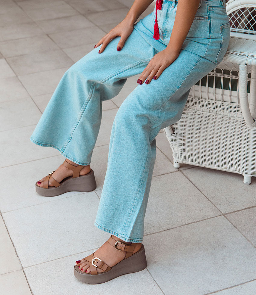 RYKER70 Sandal on Wedge in Taupe - Edward Meller