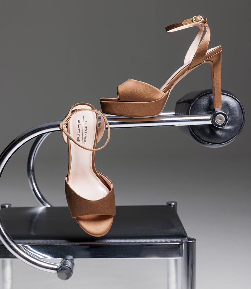 SELMA110 Open Toe Platform Sandal in Bronze Silk - Edward Meller