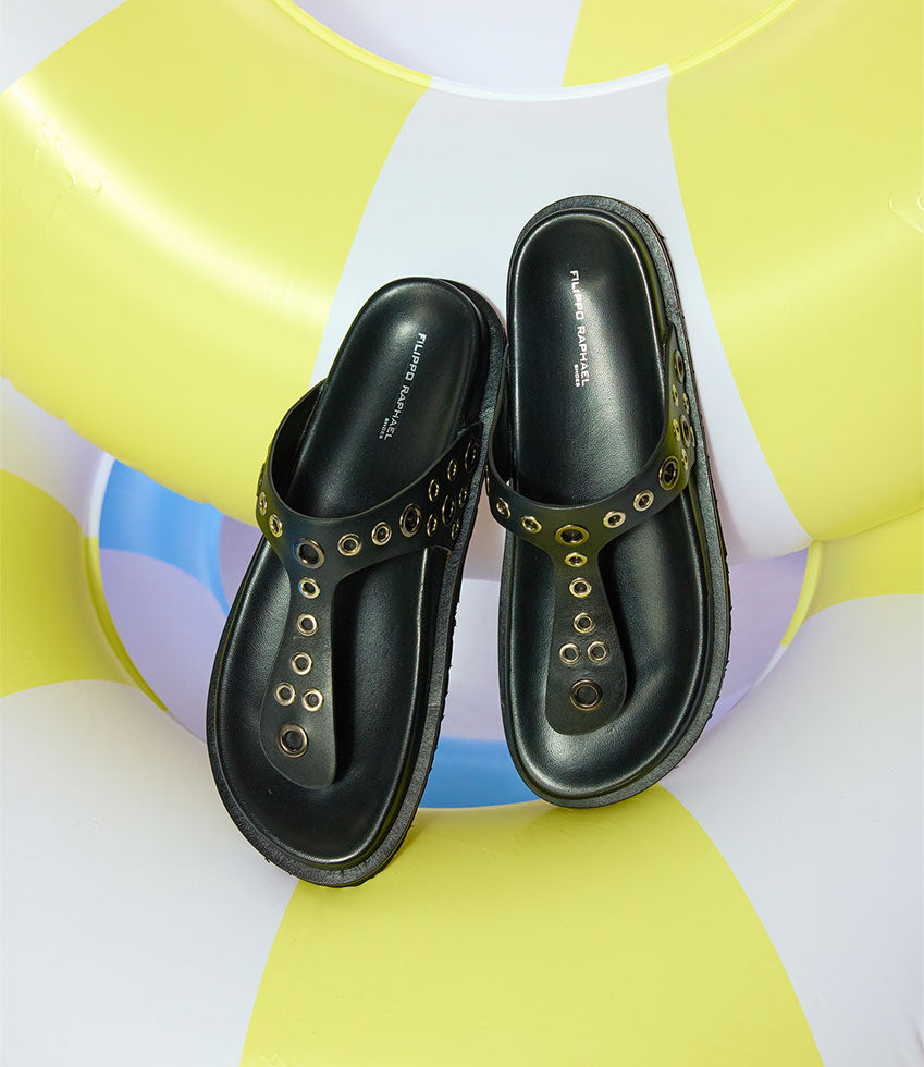 TALIAN Thong with Eyelets in Black - Edward Meller