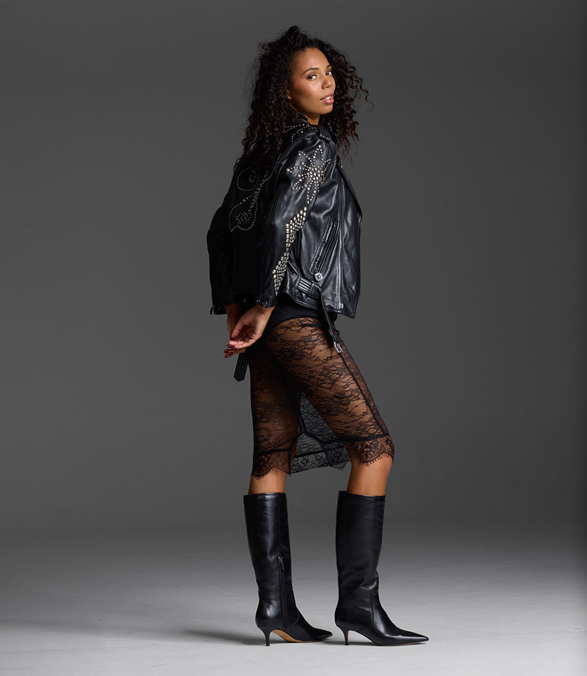 VELMA60 Pointed Knee High Boot in Black - Edward Meller