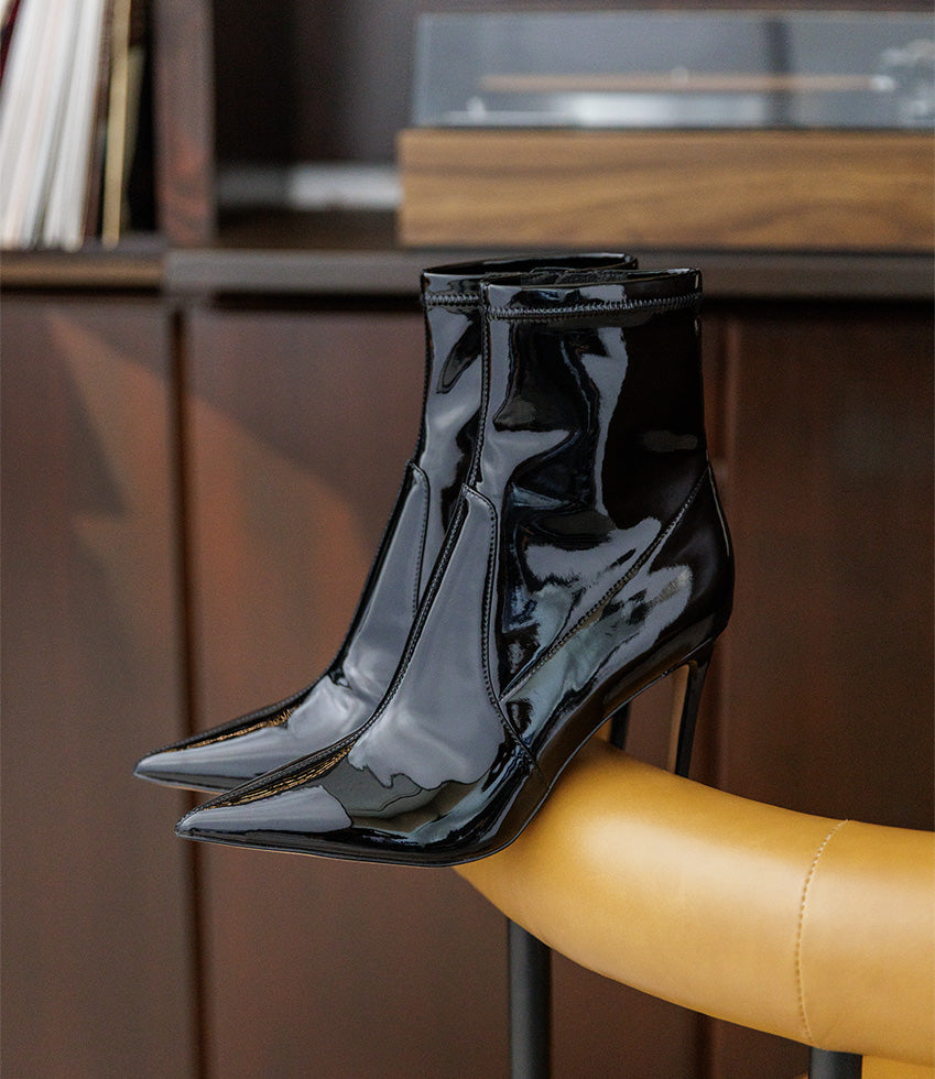 ZAHIR100 Stiletto Sock Boot in Black Patent - Edward Meller