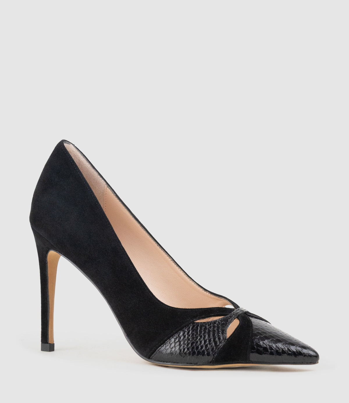 ABIGAIL100 Combination Stiletto Pump in Black Suede - Edward Meller