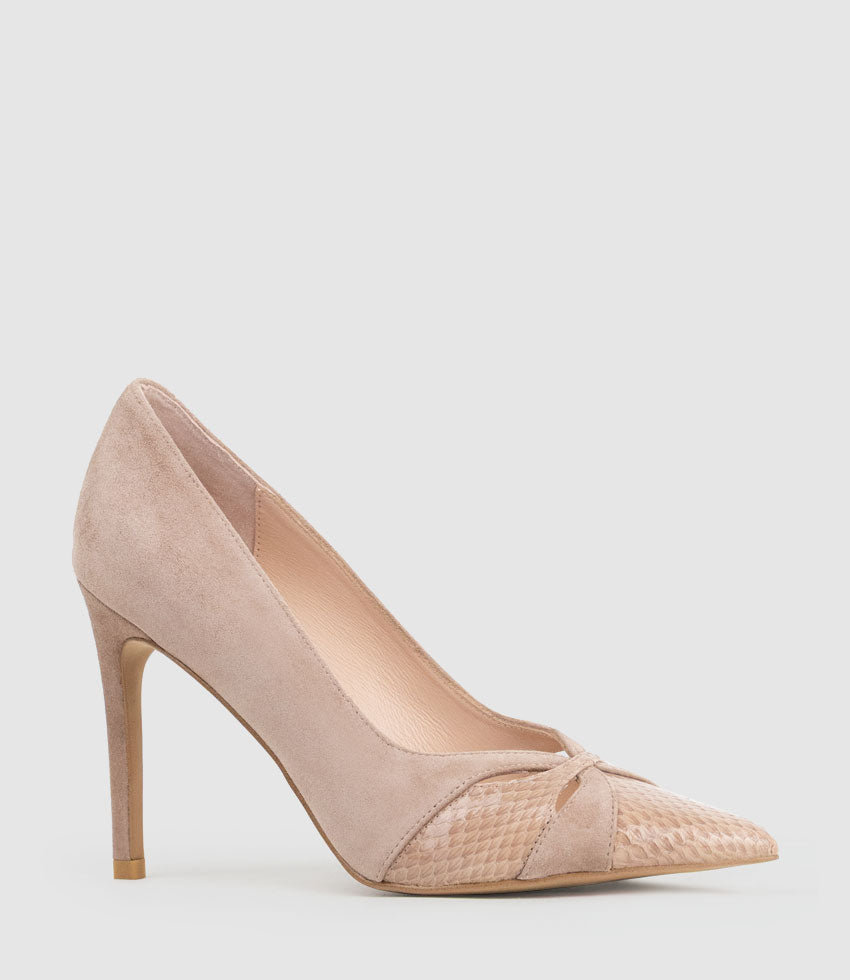 ABIGAIL100 Combination Stiletto Pump in Nude Suede - Edward Meller