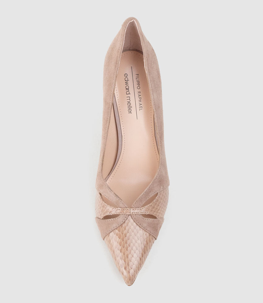 ABIGAIL100 Combination Stiletto Pump in Nude Suede - Edward Meller