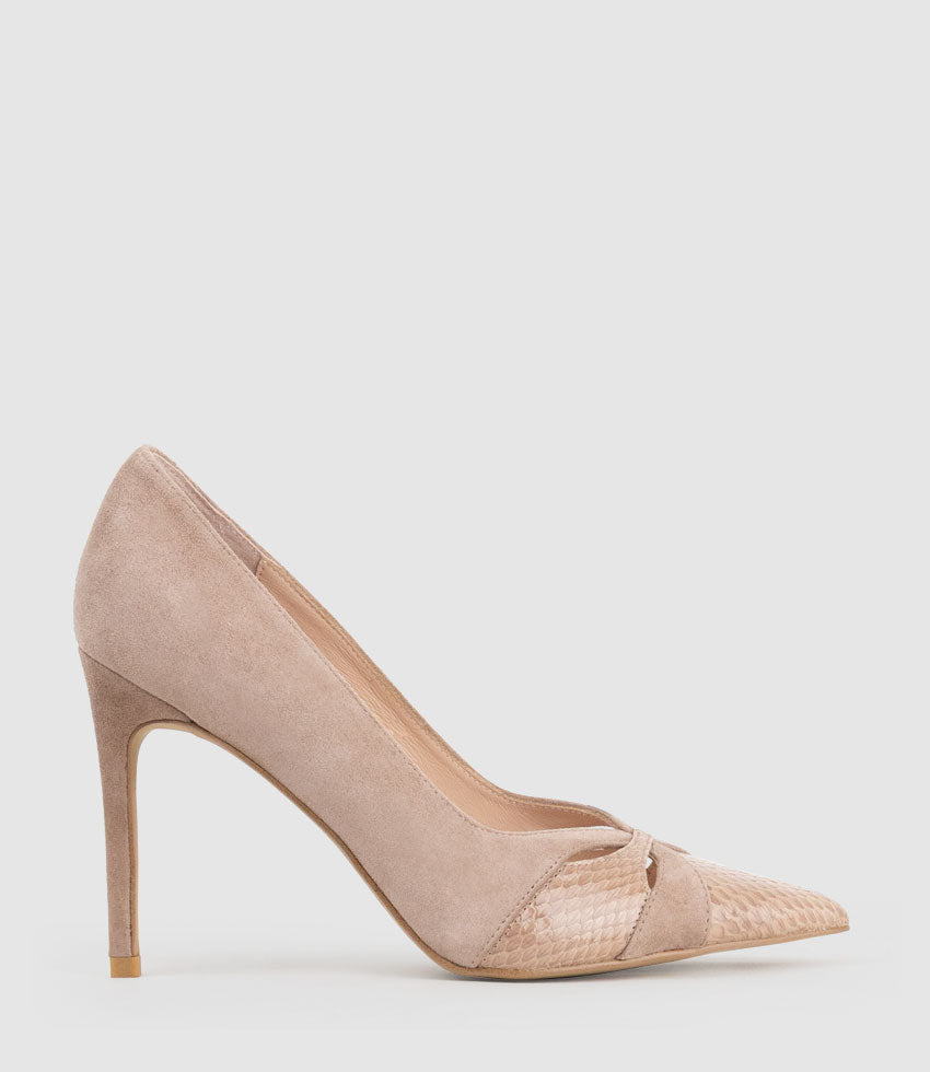 ABIGAIL100 Combination Stiletto Pump in Nude Suede - Edward Meller