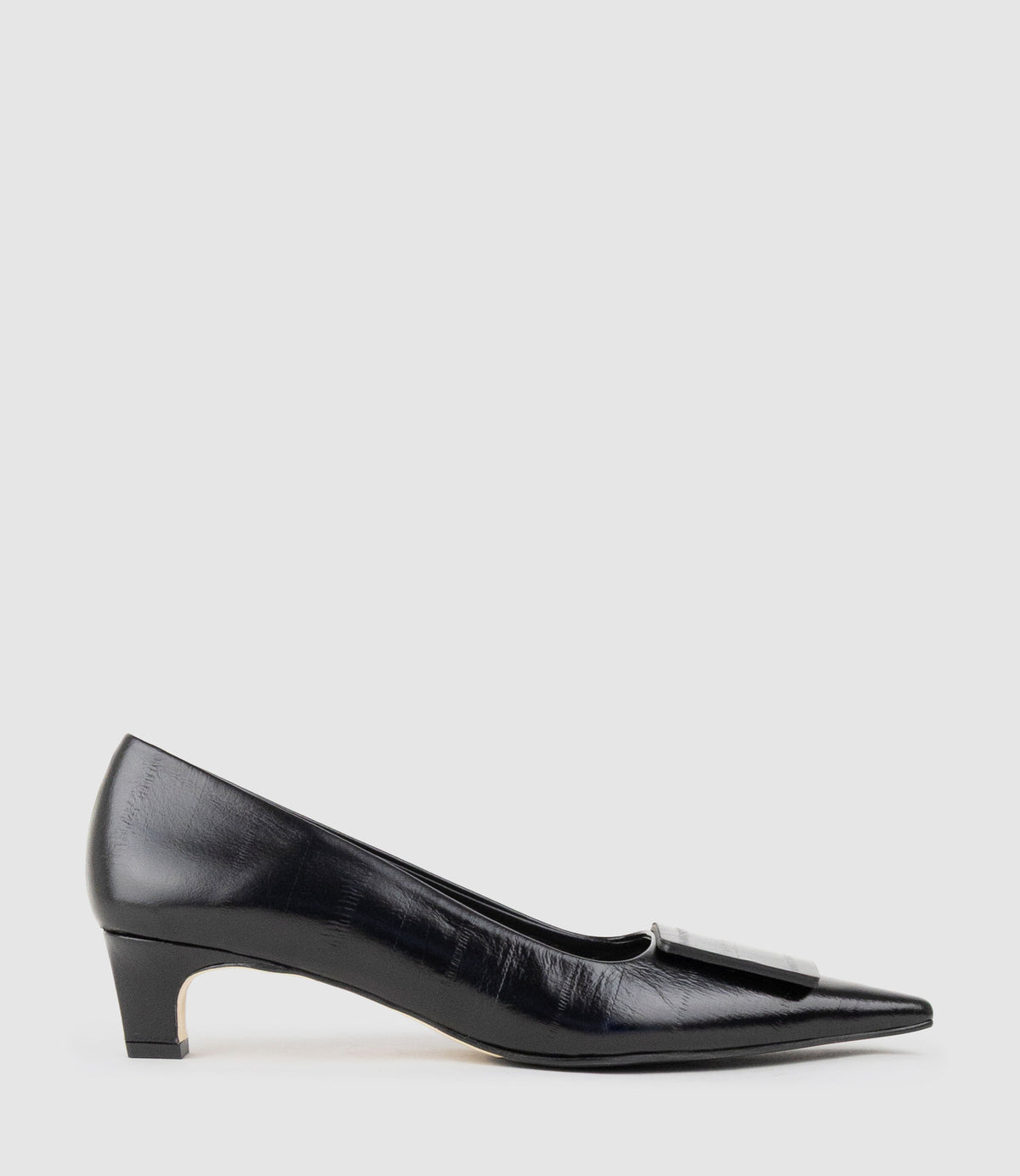 ADELE40 Pump with Square Ornament in Black Eel