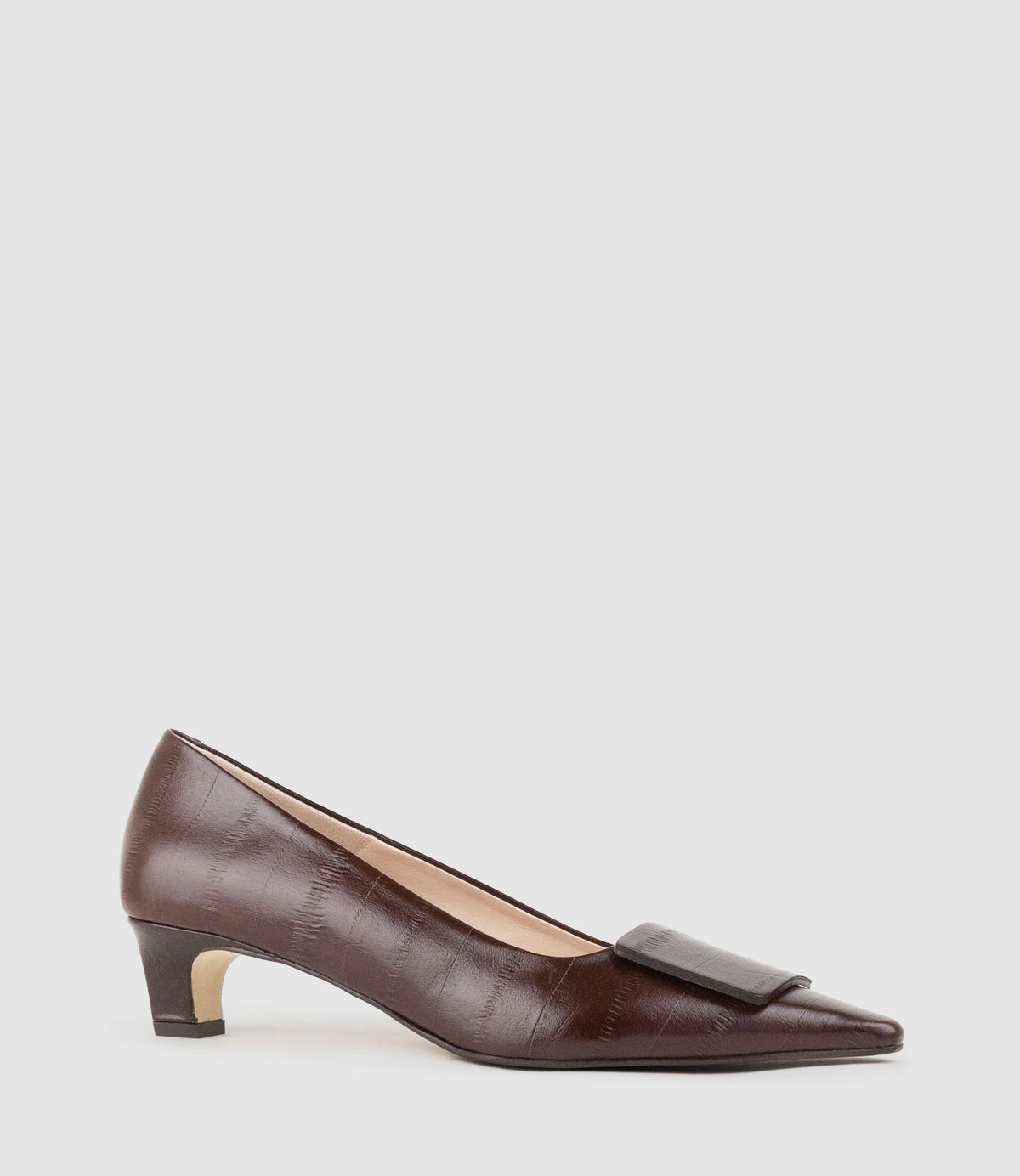 ADELE40 Pump with Square Ornament in Chocolate Eel
