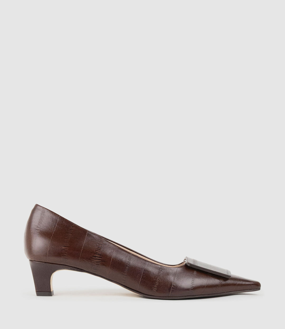 ADELE40 Pump with Square Ornament in Chocolate Eel