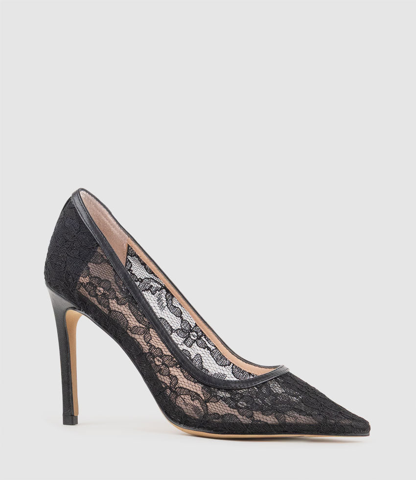 AILEEN100 Lace Stiletto Pump in Black - Edward Meller