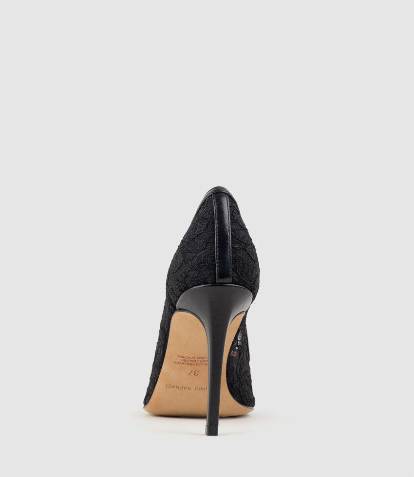 AILEEN100 Lace Stiletto Pump in Black - Edward Meller