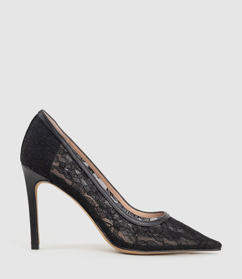 AILEEN100 Lace Stiletto Pump in Black - Edward Meller