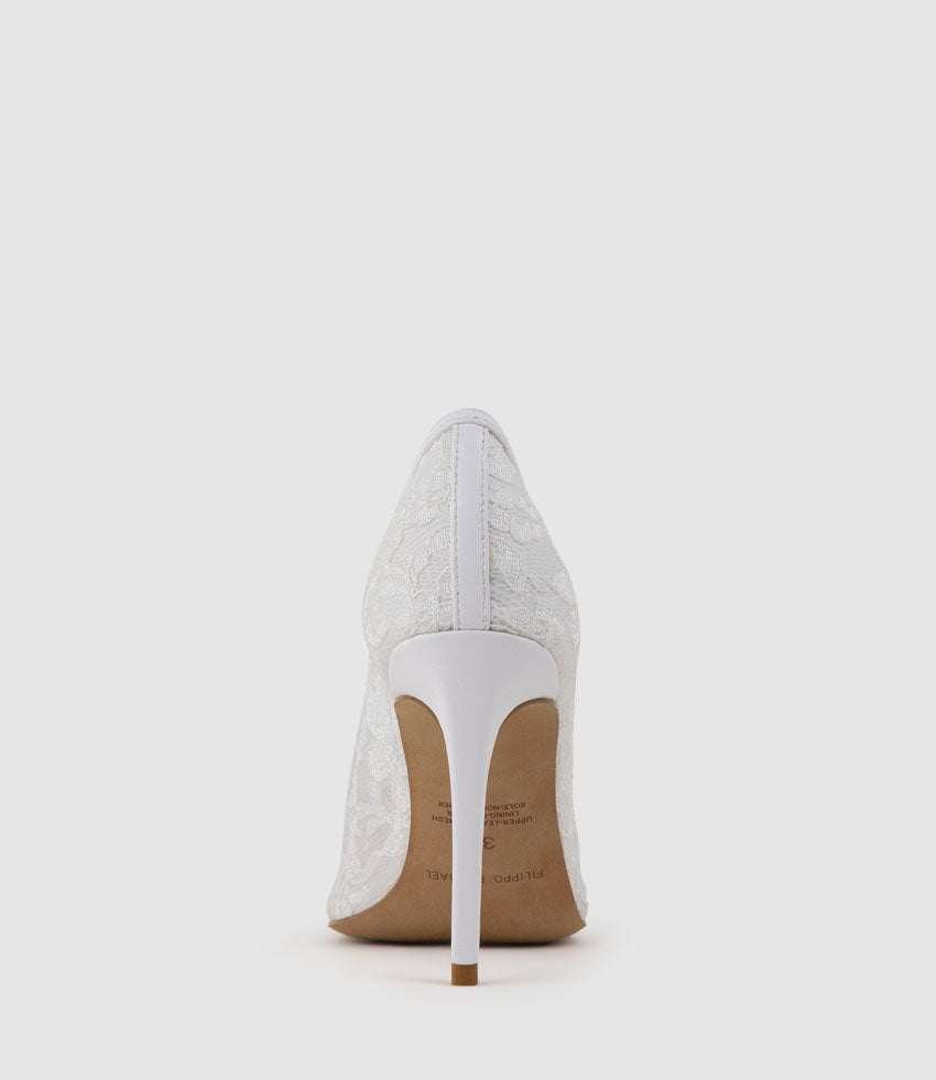 AILEEN100 Lace Stiletto Pump in White - Edward Meller
