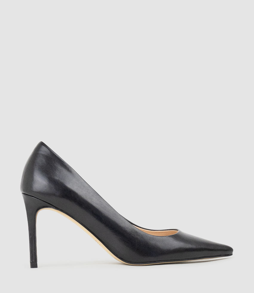 AISHA85 Pointed Pump in Black Calf - Edward Meller
