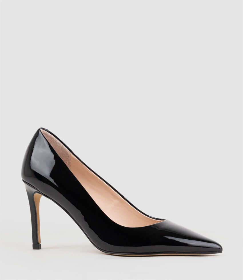 AISHA85 Pointed Pump in Black Patent - Edward Meller