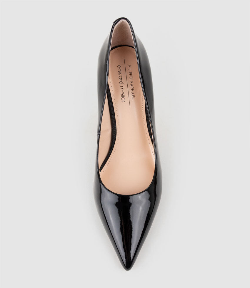 AISHA85 Pointed Pump in Black Patent - Edward Meller