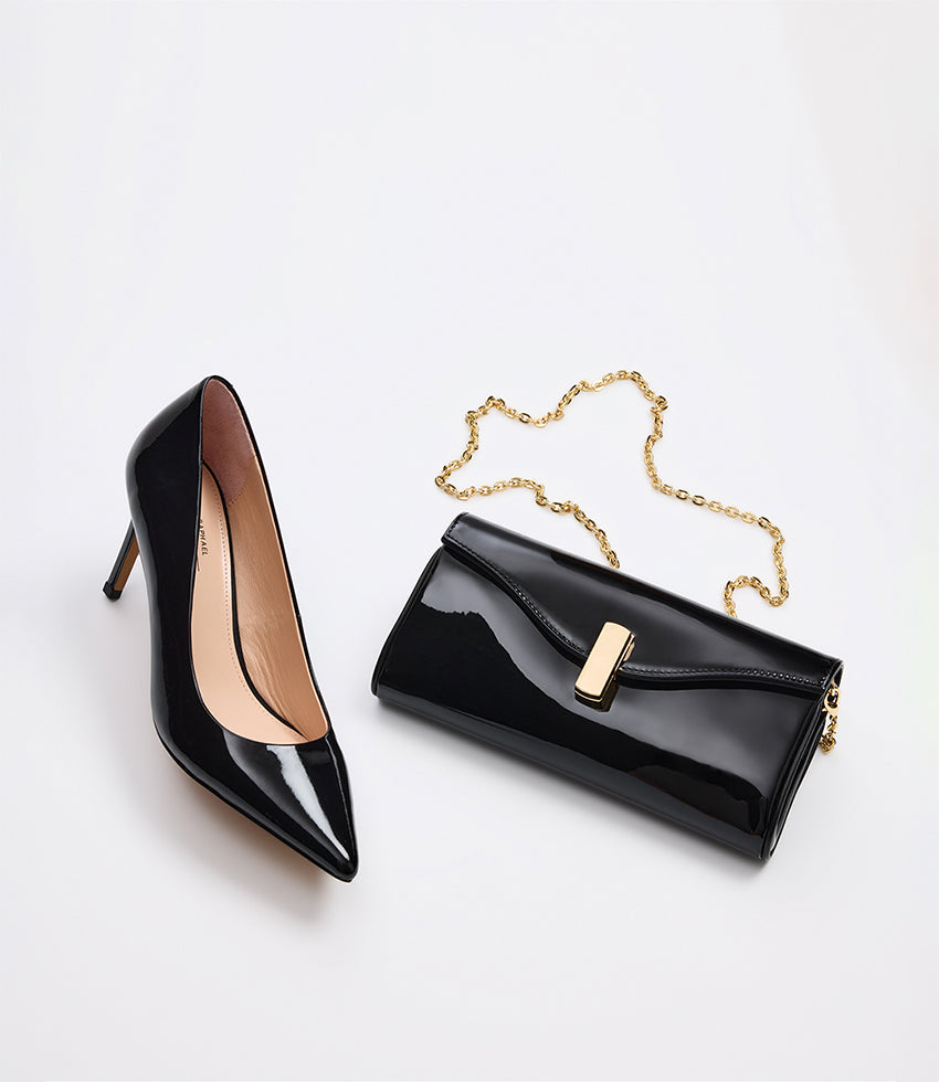NAIA Foldover Clutch in Black Patent