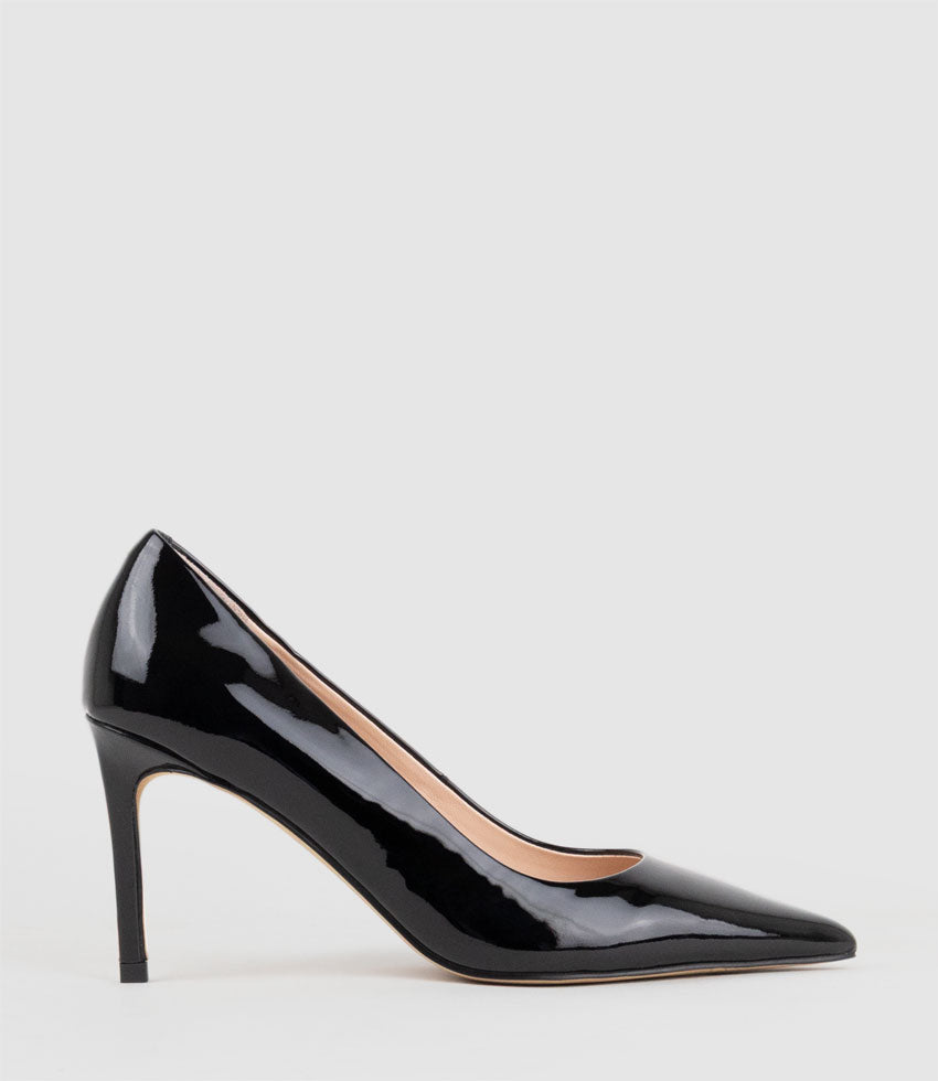 AISHA85 Pointed Pump in Black Patent - Edward Meller