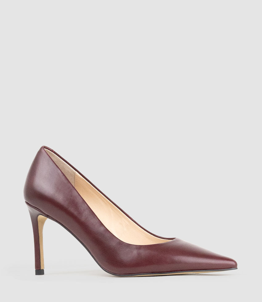 AISHA85 Pointed Pump in Claret Calf - Edward Meller
