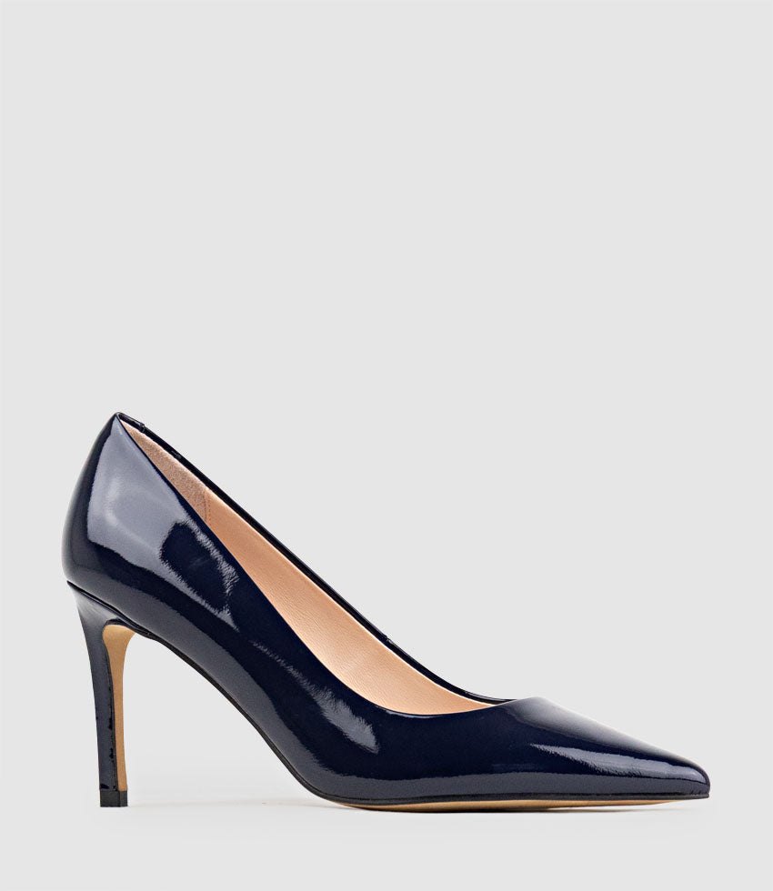 AISHA85 Pointed Pump in Navy Patent - Edward Meller