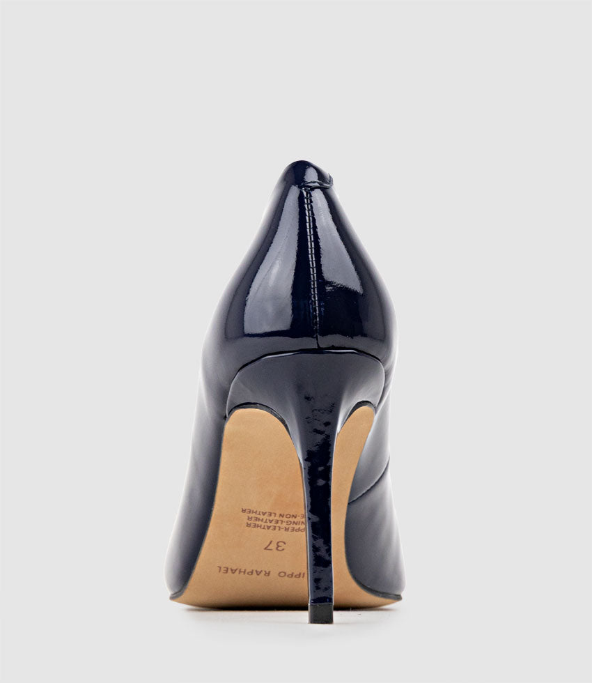 AISHA85 Pointed Pump in Navy Patent - Edward Meller