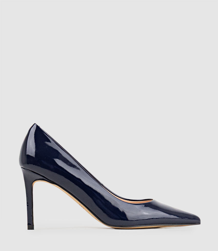 AISHA85 Pointed Pump in Navy Patent - Edward Meller