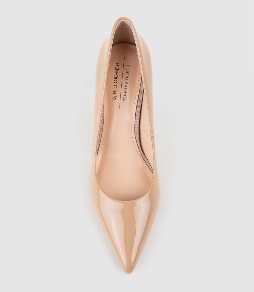 AISHA85 Pointed Pump in Nude Patent - Edward Meller