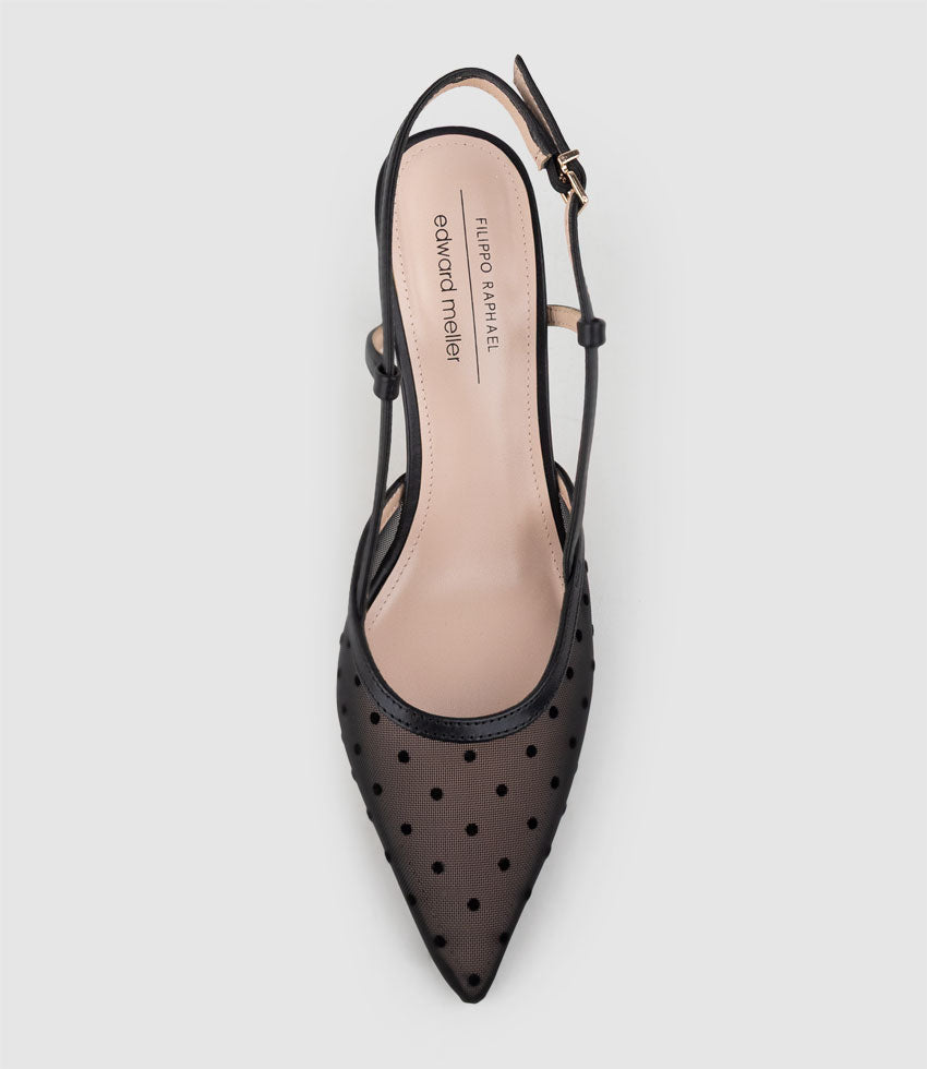 ALECIA85 Dot Mesh Posted Slingback in Black - Edward Meller