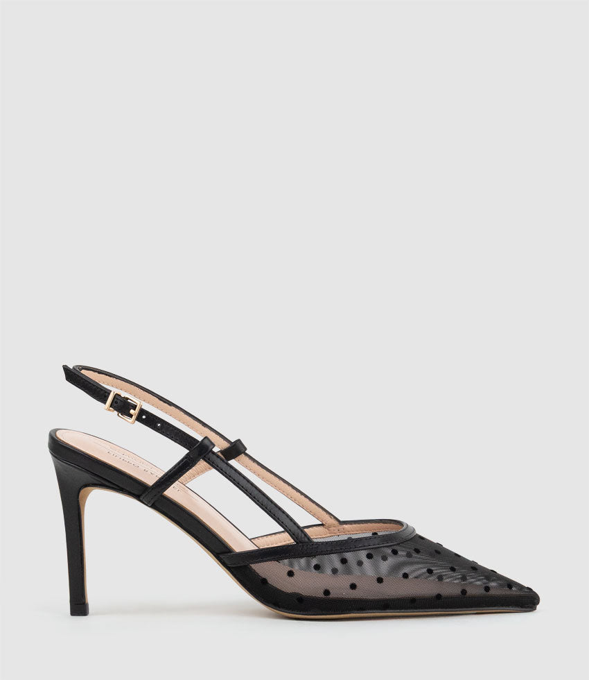 ALECIA85 Dot Mesh Posted Slingback in Black - Edward Meller