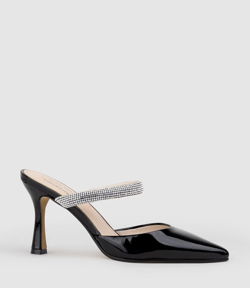 ALEXA85 Closed Toe Slide with Diamante Band in Black Patent - Edward Meller