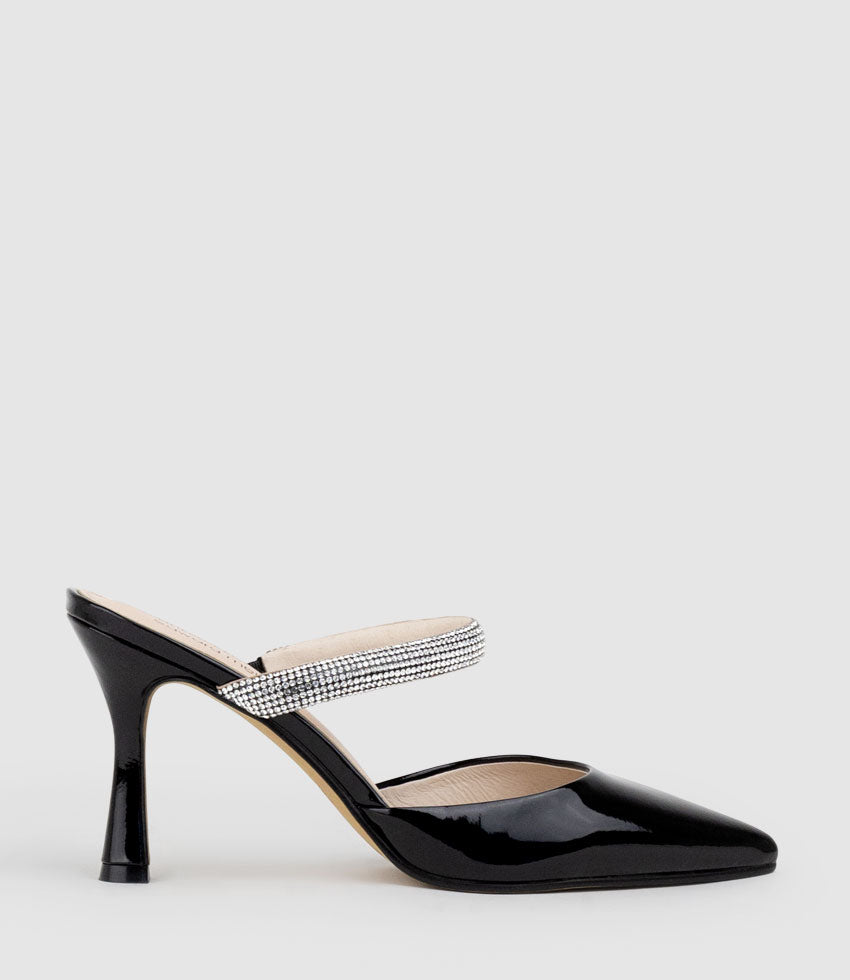 ALEXA85 Closed Toe Slide with Diamante Band in Black Patent - Edward Meller