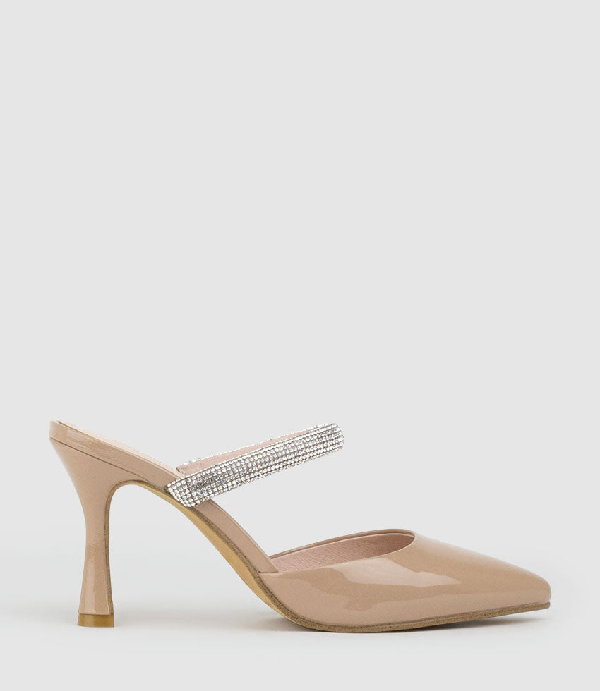ALEXA85 Closed Toe Slide with Diamante Band in Nude Patent - Edward Meller