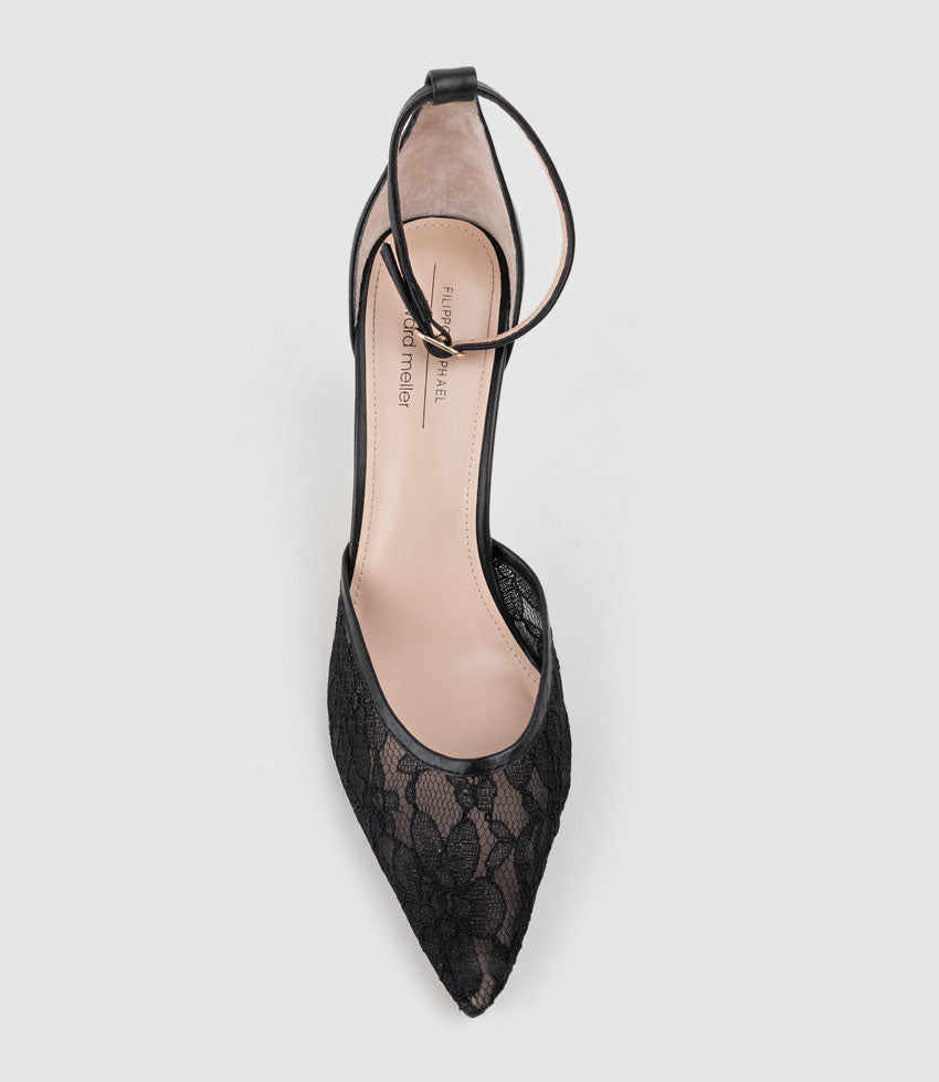 ALICE100 Stiletto Lace Pump in Black - Edward Meller