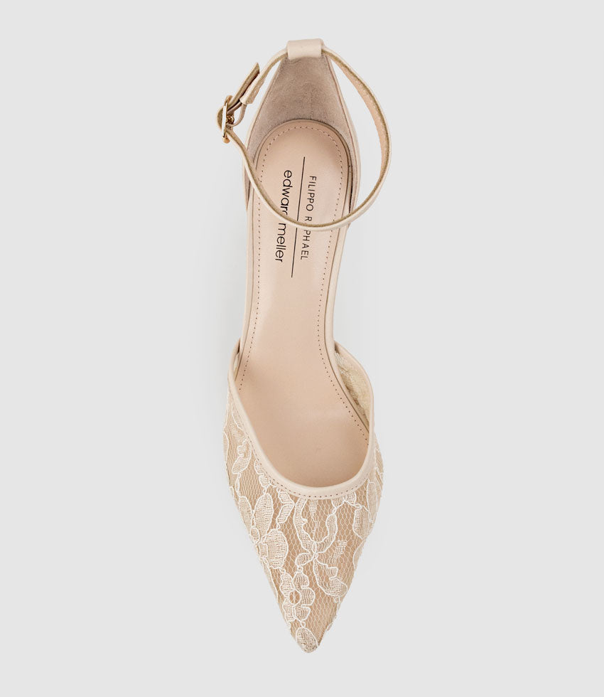ALICE100 Stiletto Lace Pump in Nude - Edward Meller