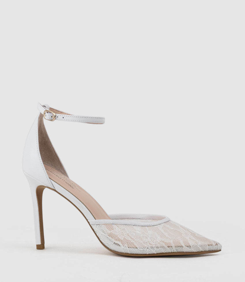 ALICE100 Stiletto Lace Pump in White - Edward Meller