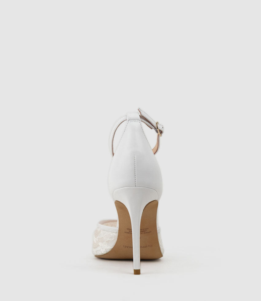 ALICE100 Stiletto Lace Pump in White - Edward Meller