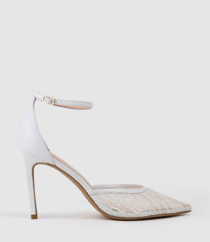 ALICE100 Stiletto Lace Pump in White - Edward Meller